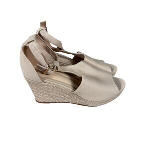 Cuccoo Women's Size 10 Tan Mesh Espadrille Wedge High Heel Chic Summer Sandals‎